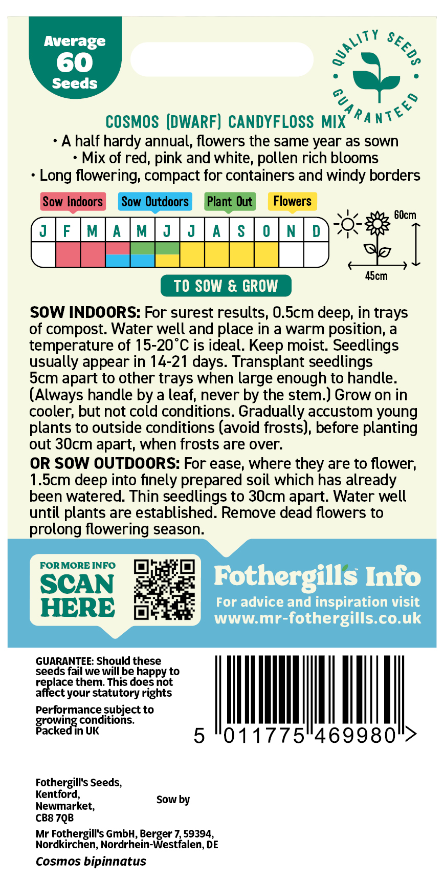 Cosmos 'Candyfloss Mix' Half Hardy Annual Seeds x1 Pack - Average 60 seeds - RHS Plants for pollinators - Image 2