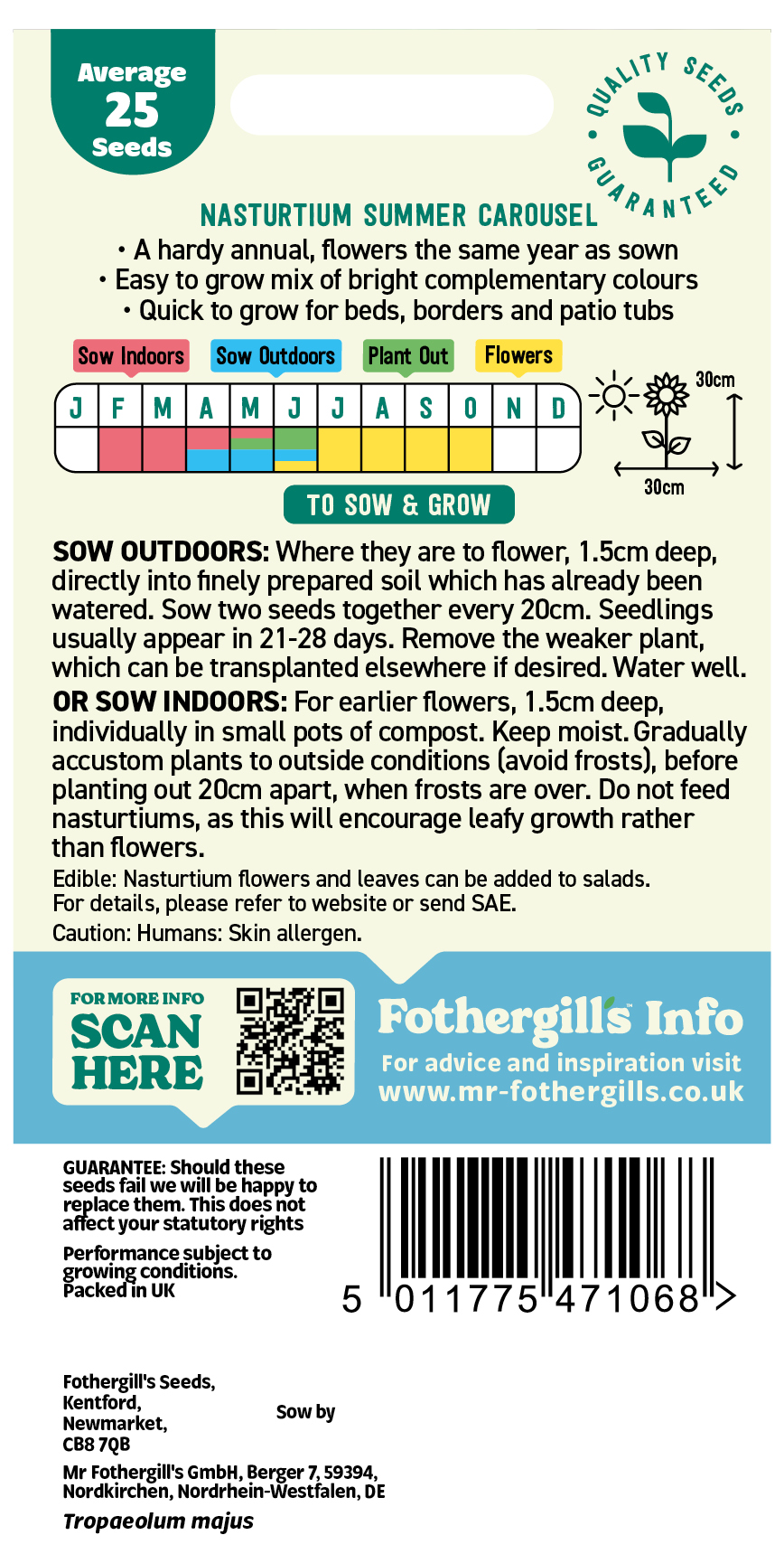 Nasturtium 'Summer Carousel' Hardy Annual Seeds x1 Pack - Average 25 seeds - RHS Plants for pollinators - Image 2